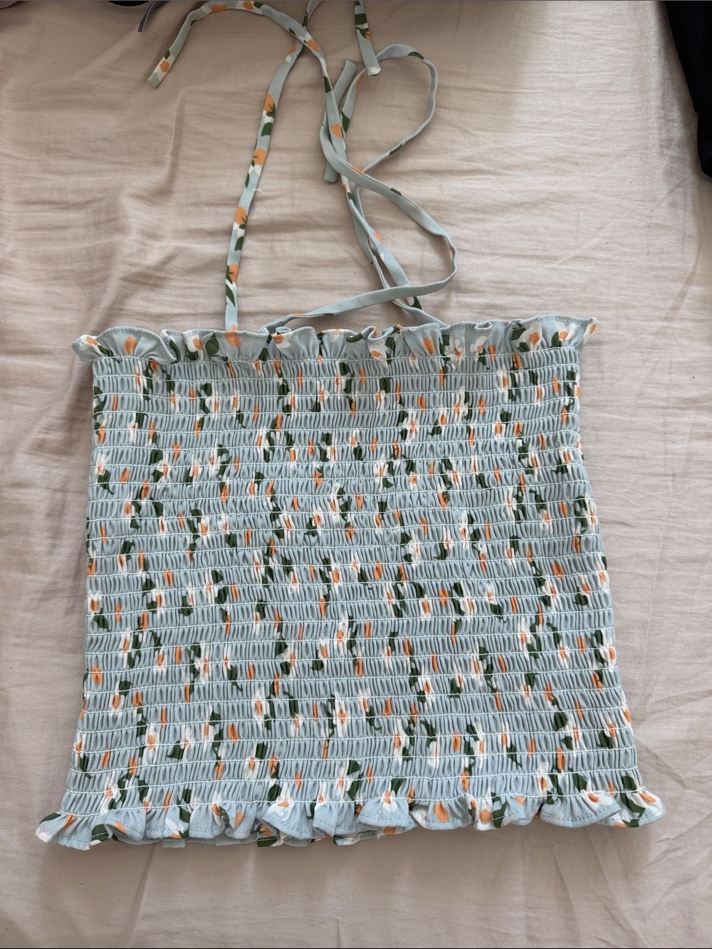 Petite Studio Light Blue Floral Smocked Crop Top